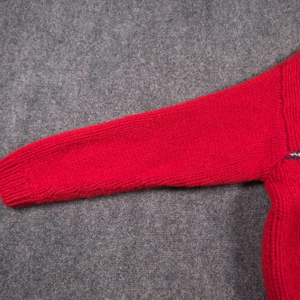 J.Crew Hand Knit Crewneck Sweater Mens XL Red Wool Striped Pullover